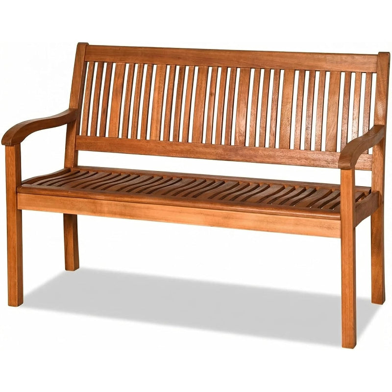 Teak‑Colored Wooden Outdoor Patio Bench