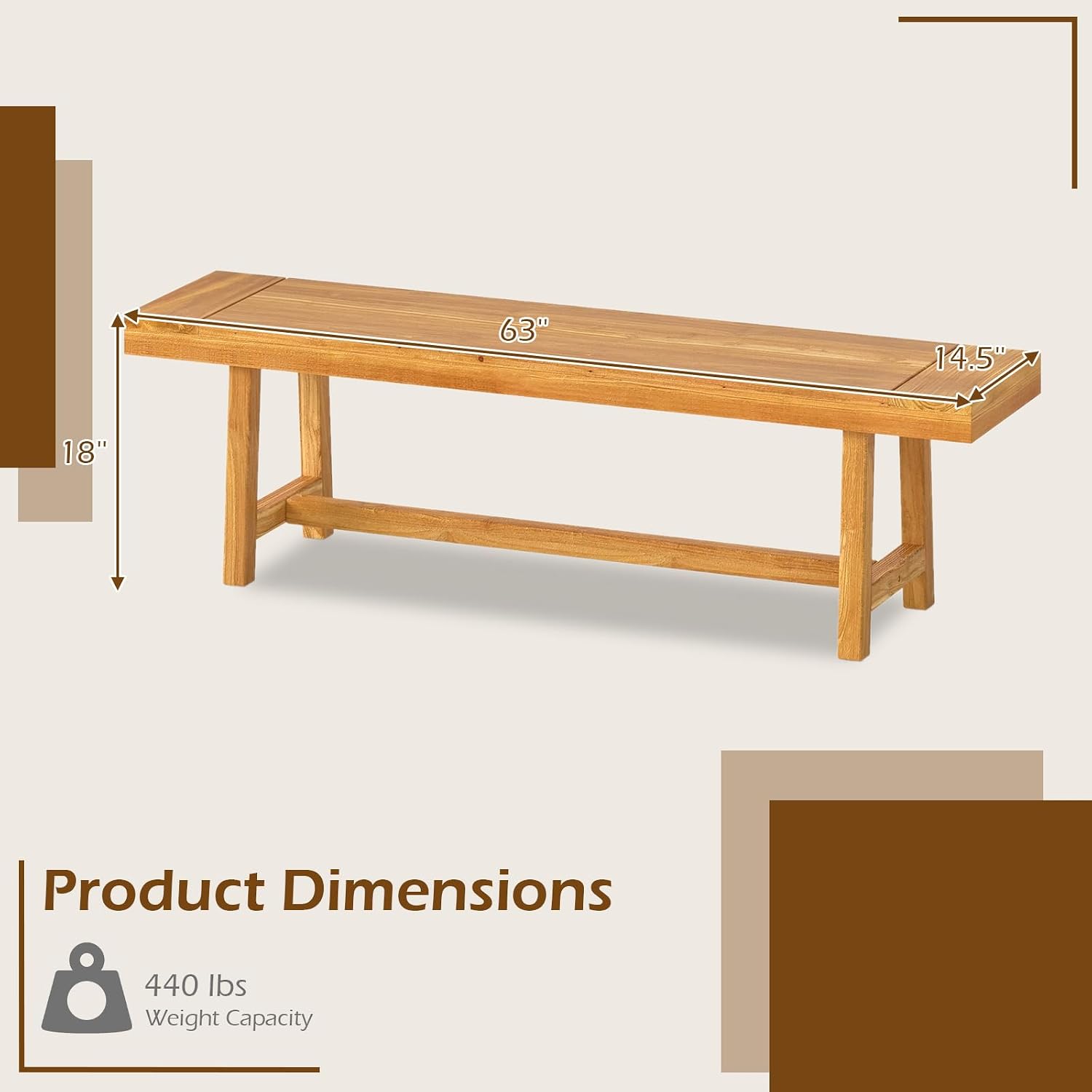 Teak Wood 3‑Person Indoor Outdoor Bench