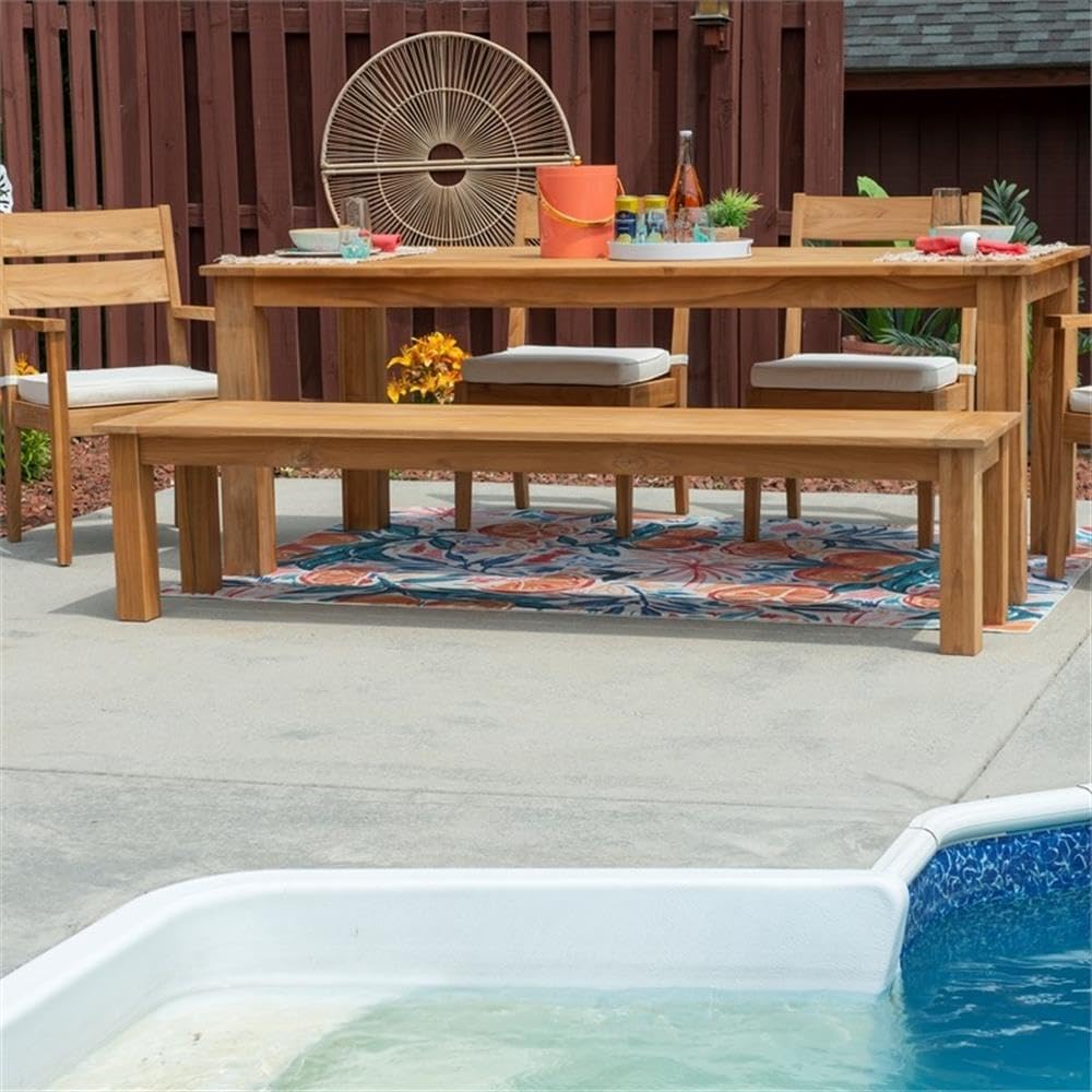 Teak Wood 3‑Seat Outdoor Dining Bench