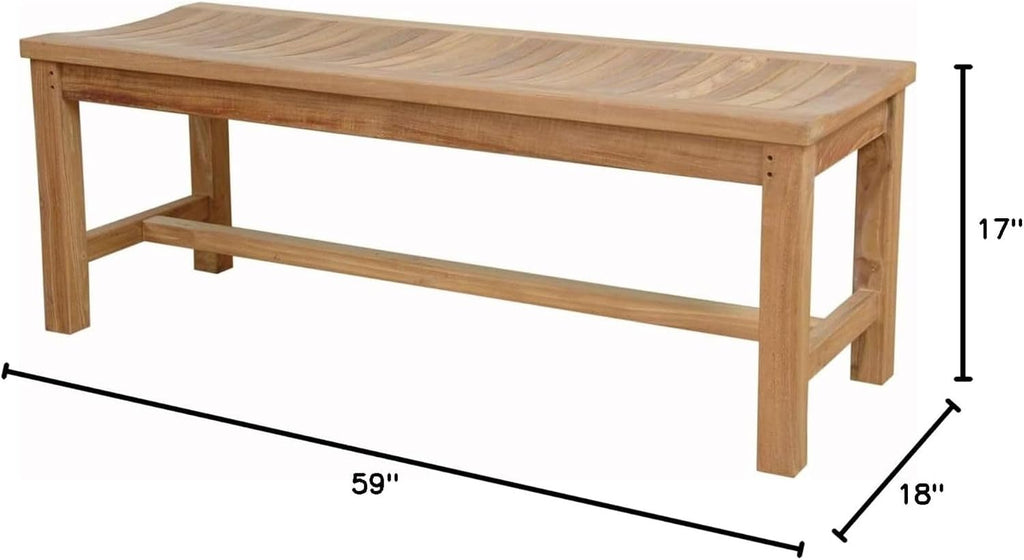Solid Teak Outdoor Backless Dining Bench