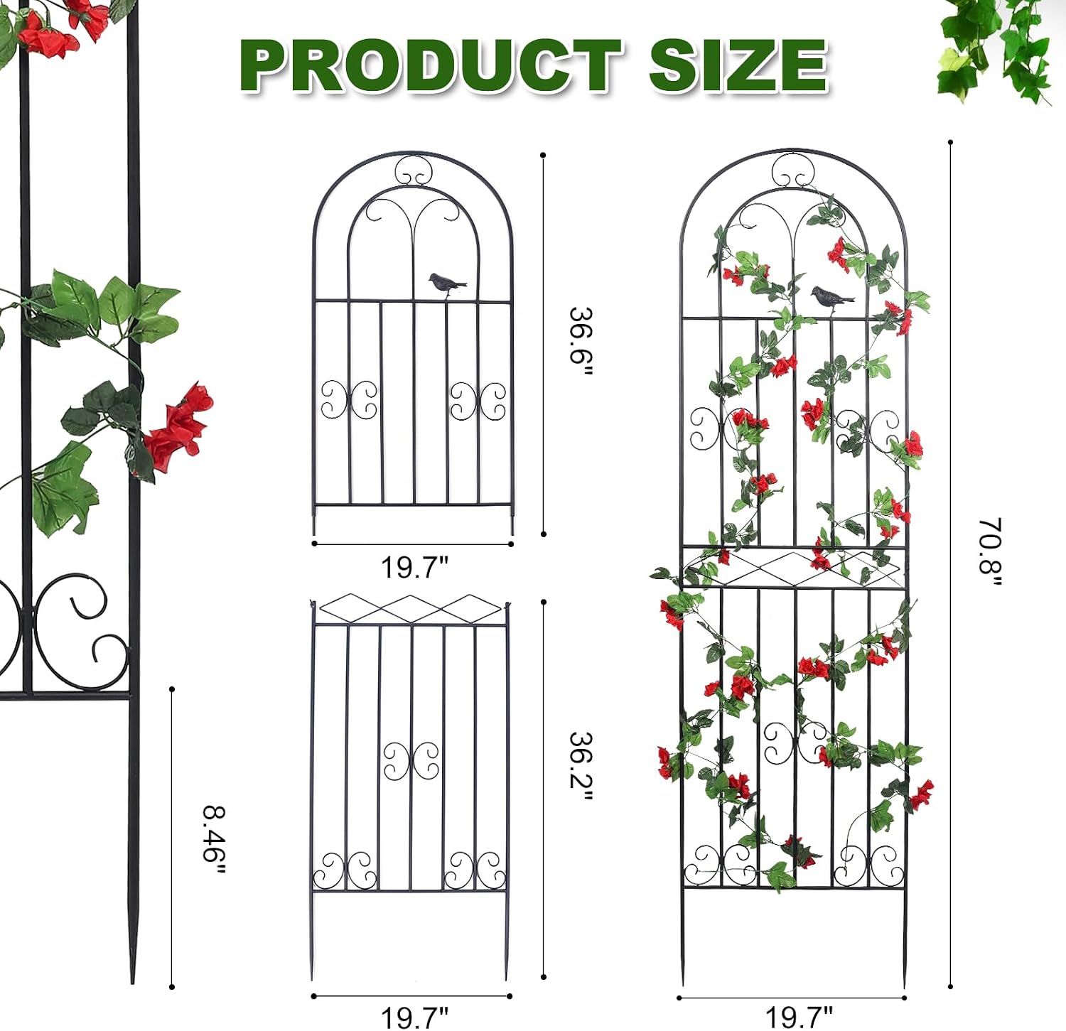 Black Metal Lattice Garden Plant Trellis