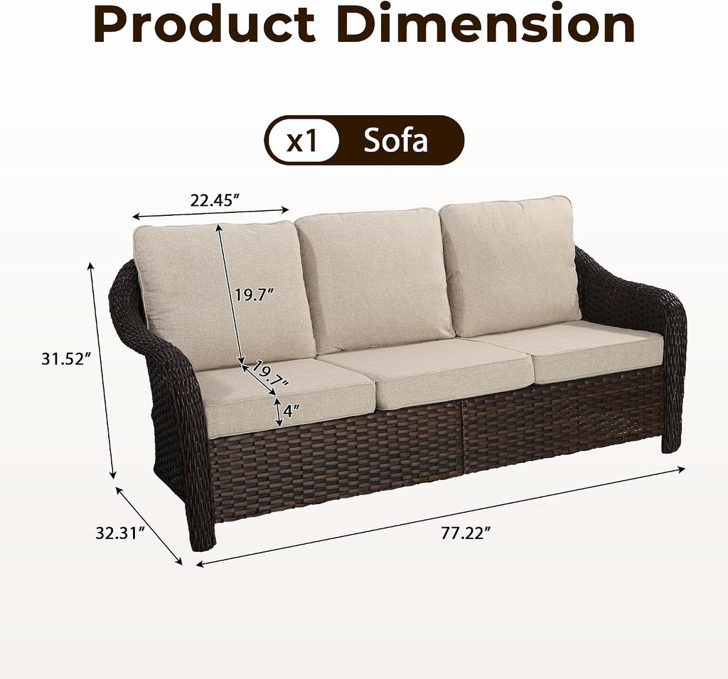 All‑Weather Wicker Patio Three‑Seat Sofa