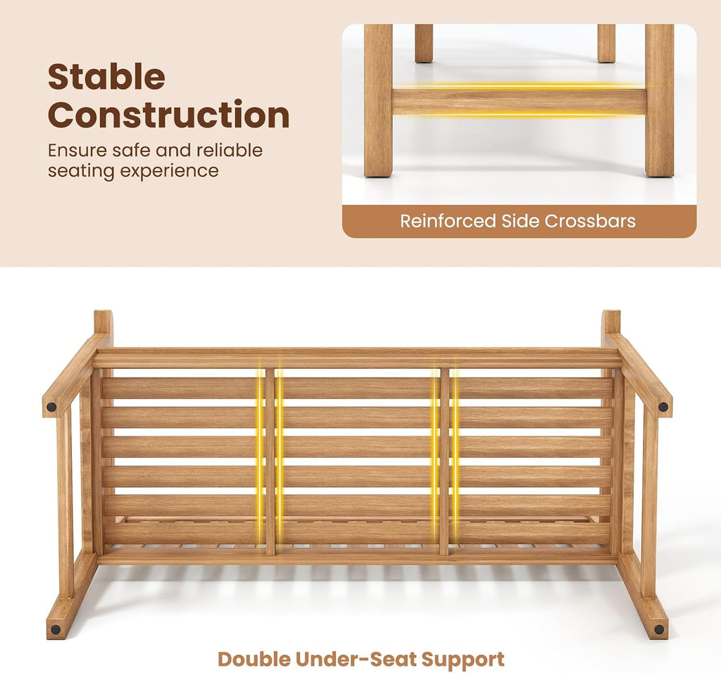 Solid Teak 2‑Person Outdoor Patio Bench