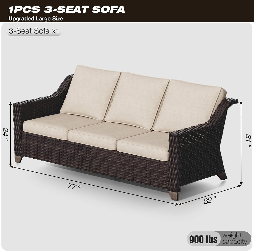 High‑Back Rattan Cushioned Outdoor Patio Sofa