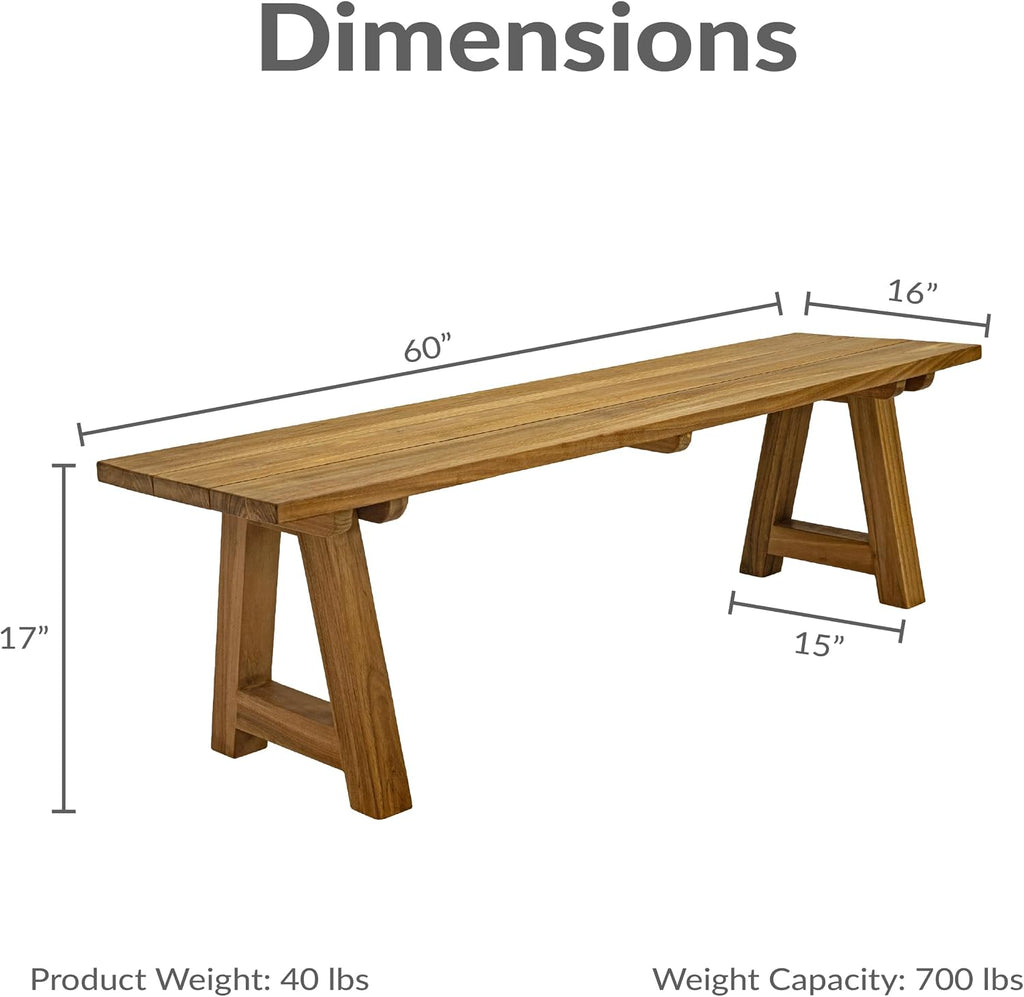 Rustic Teak Trestle Outdoor Patio Bench