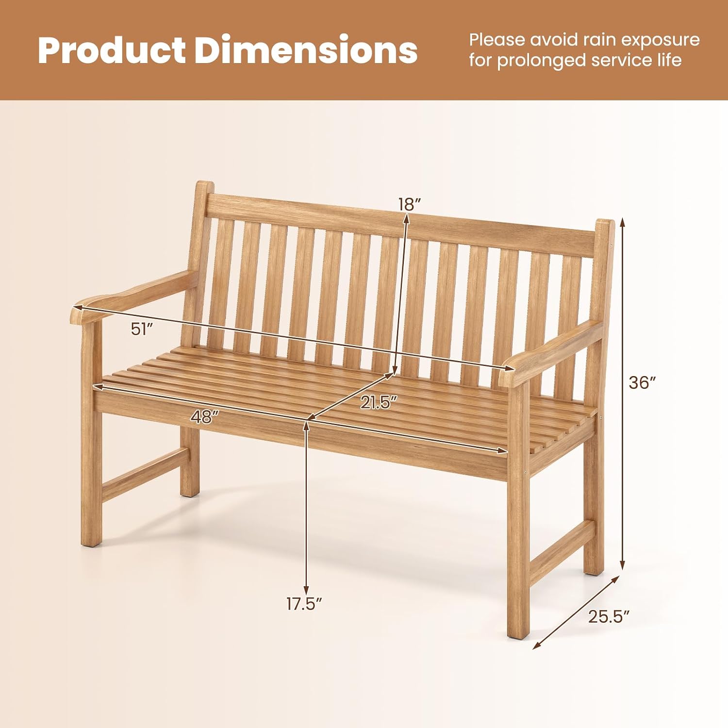 Solid Teak 2‑Person Outdoor Patio Bench