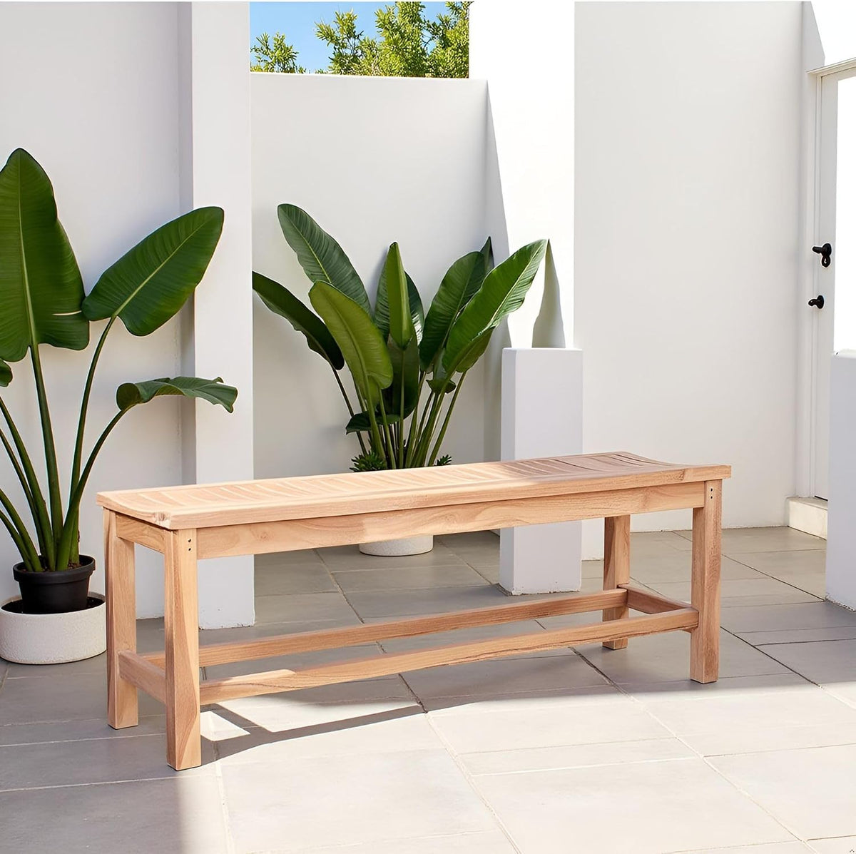 Solid Teak Outdoor Backless Dining Bench