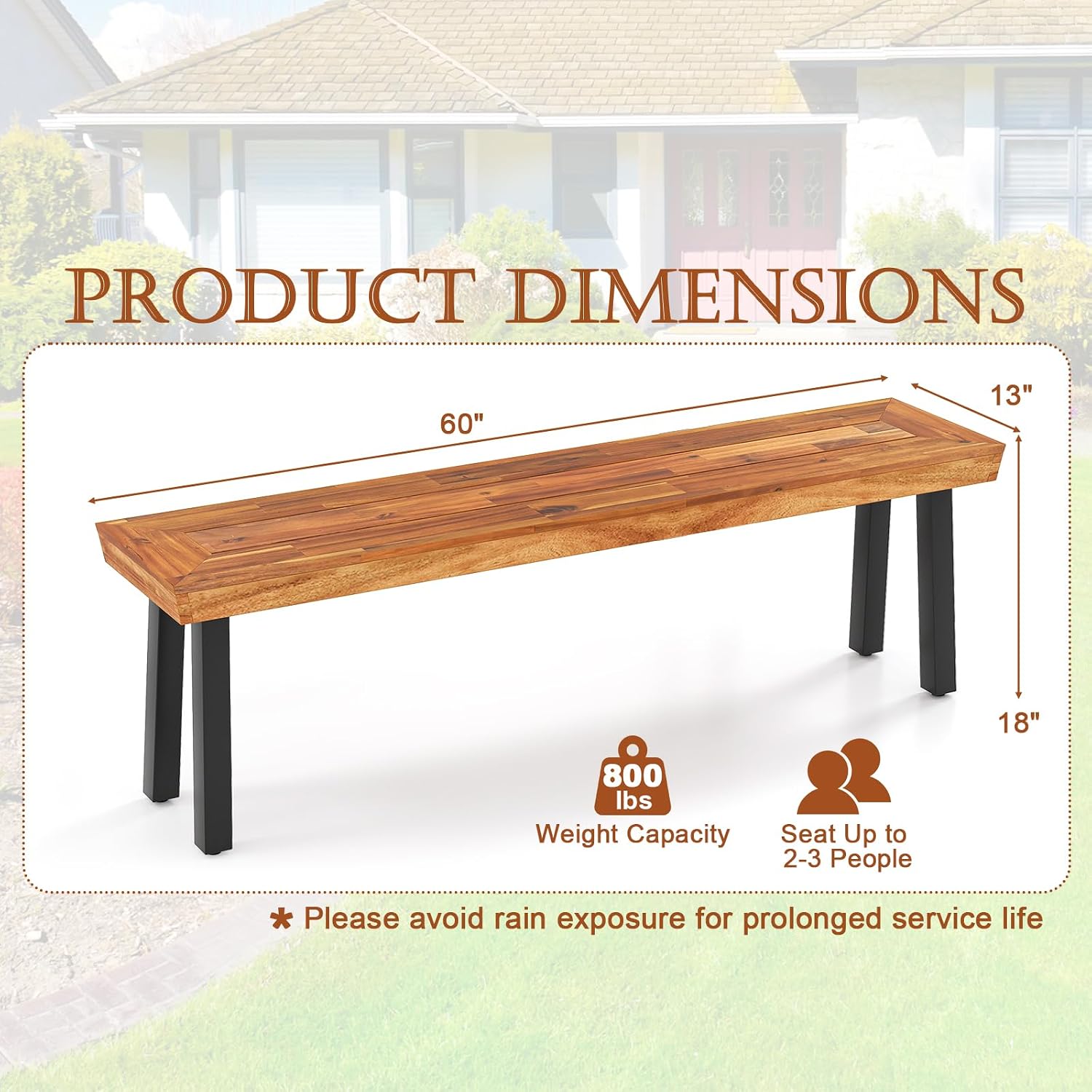 Acacia Wood Outdoor Patio Dining Bench