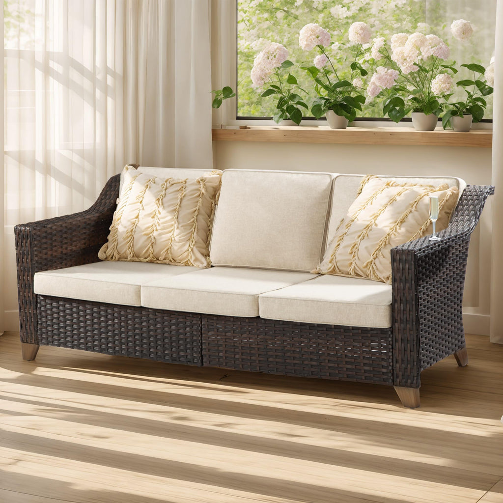 High‑Back Rattan Cushioned Outdoor Patio Sofa