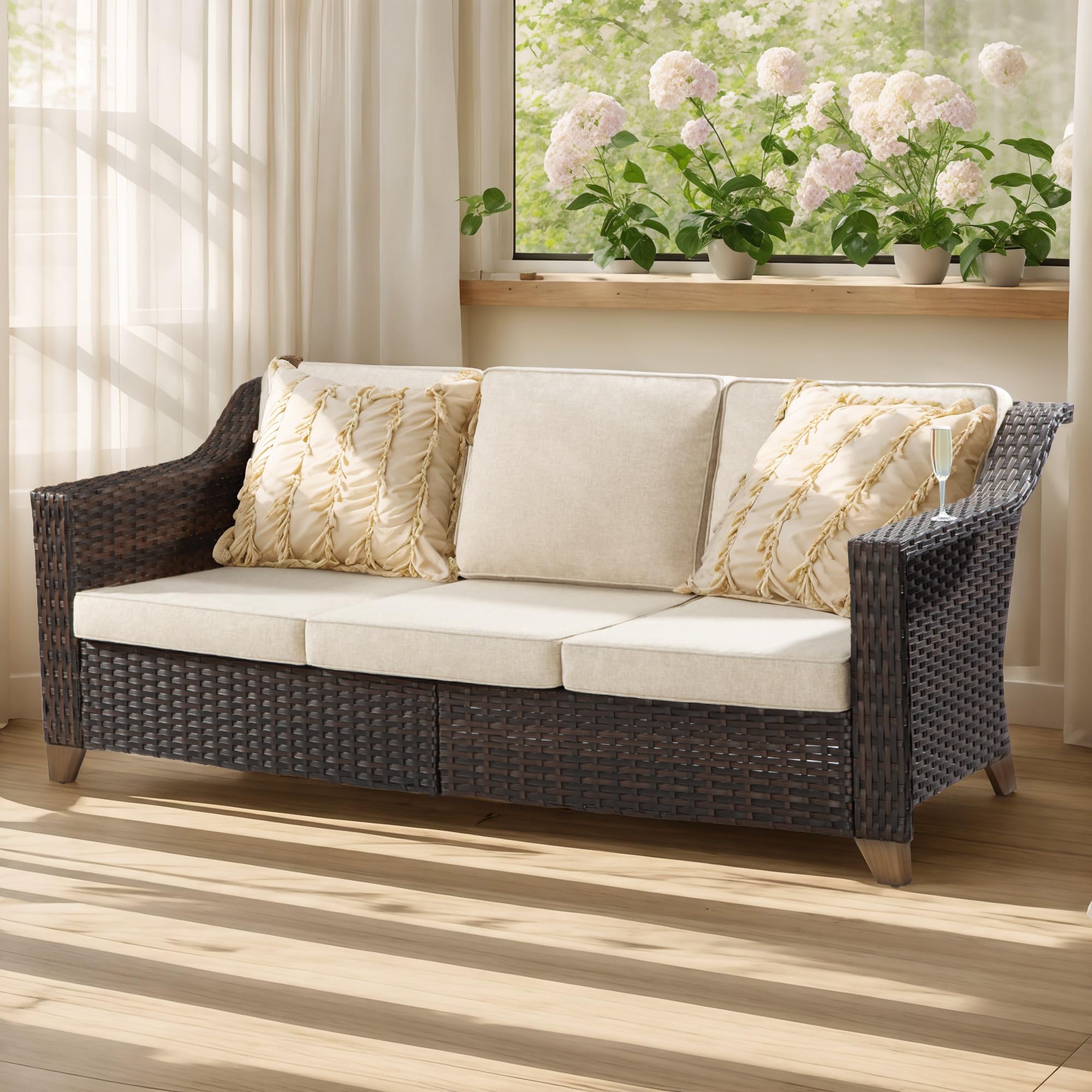 High‑Back Rattan Cushioned Outdoor Patio Sofa