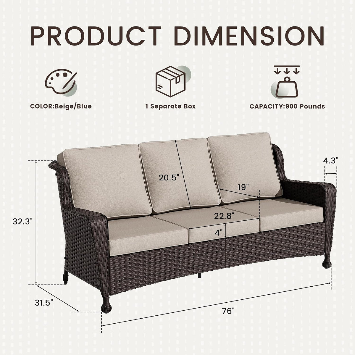 Deep‑Seat Wicker Outdoor Patio Sofa