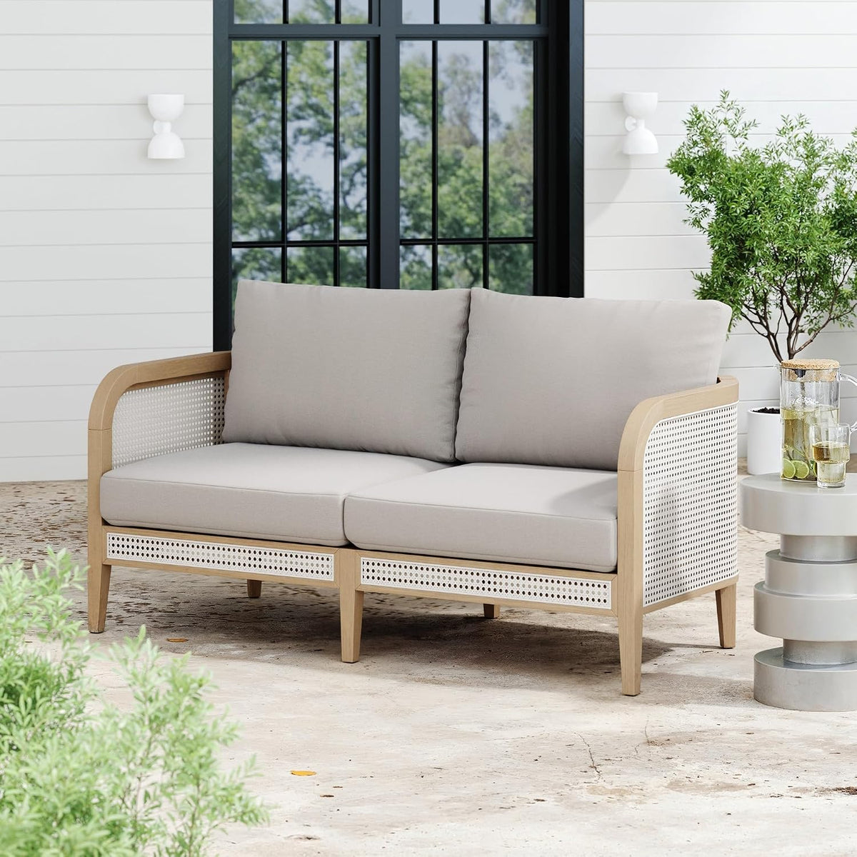 Boho Rattan Acacia Outdoor Loveseat Sofa