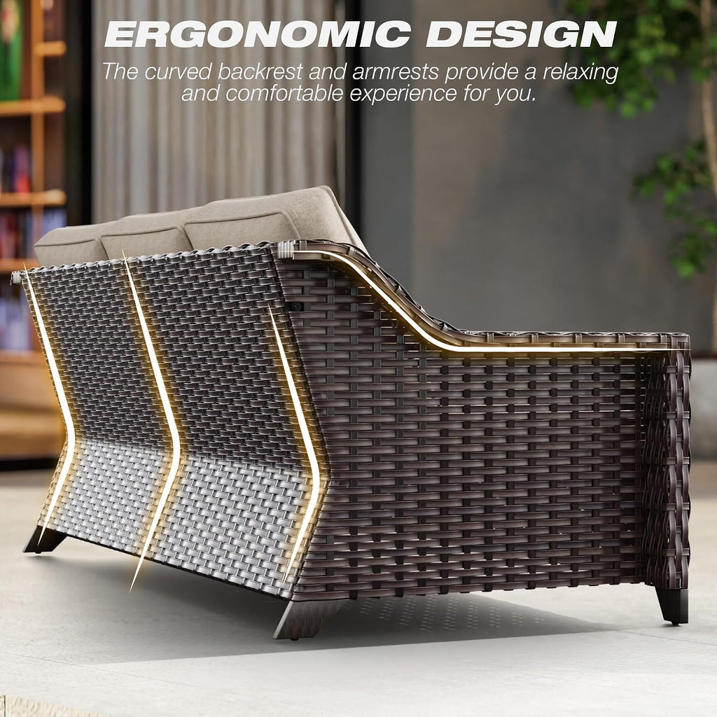 High‑Back Rattan Cushioned Outdoor Patio Sofa