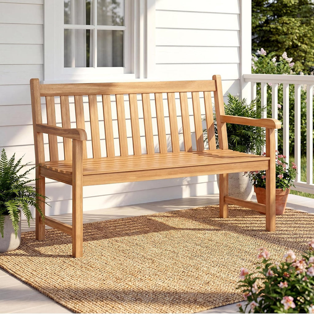 Solid Teak 2‑Person Outdoor Patio Bench