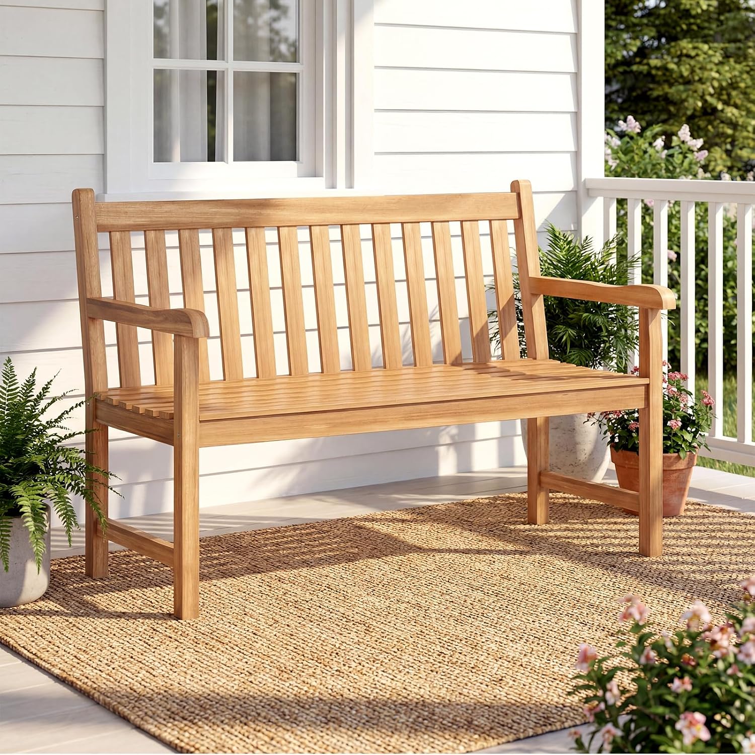 Solid Teak 2‑Person Outdoor Patio Bench