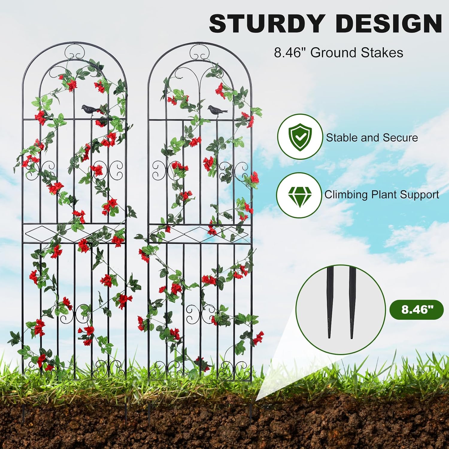 Black Metal Lattice Garden Plant Trellis