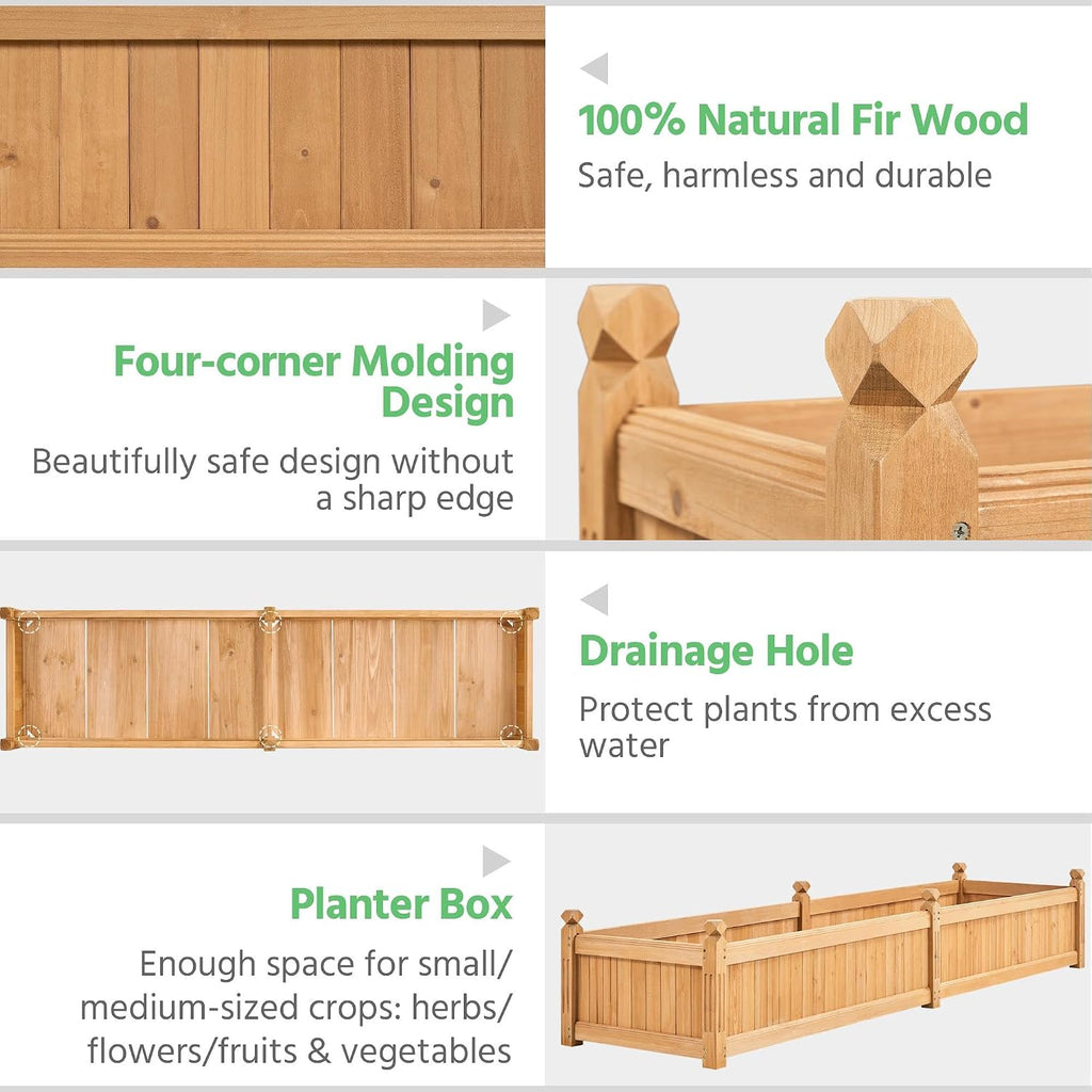 Wooden Rectangular Outdoor Raised Planter Bed