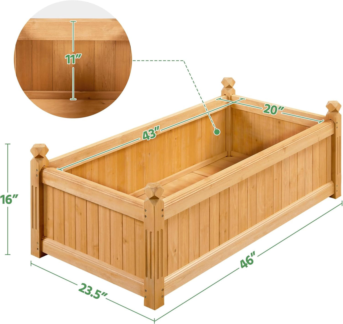 Wooden Rectangular Outdoor Raised Planter Bed