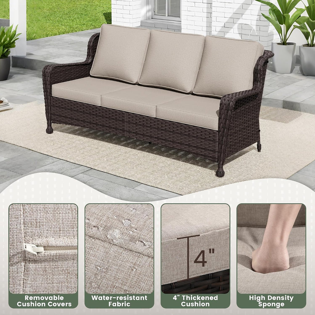 Deep‑Seat Wicker Outdoor Patio Sofa