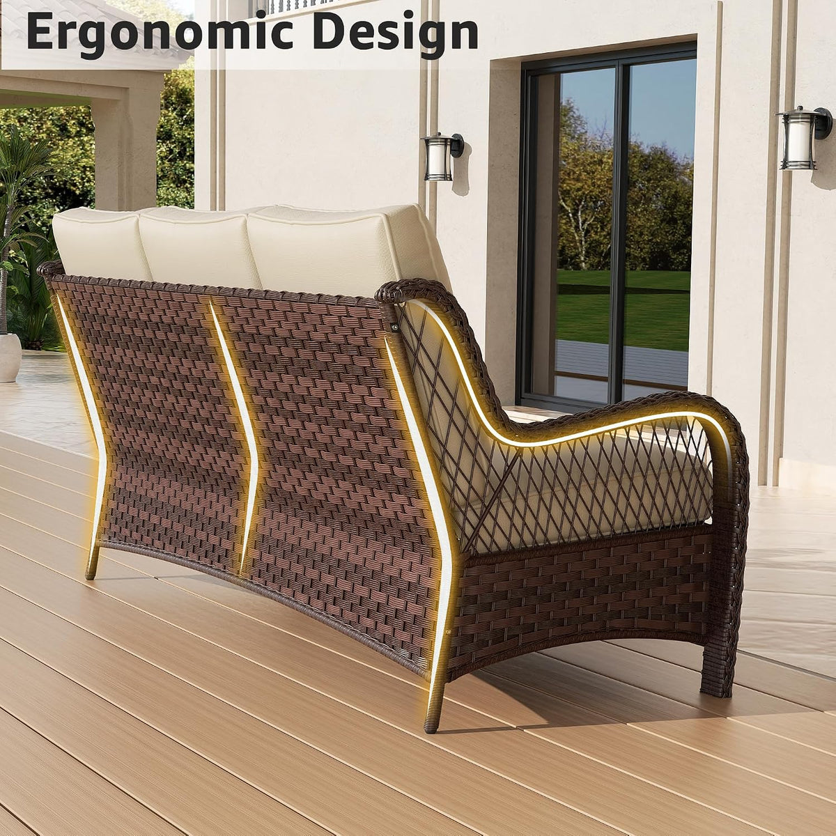 All‑Weather Wicker Cushioned Outdoor Sofa