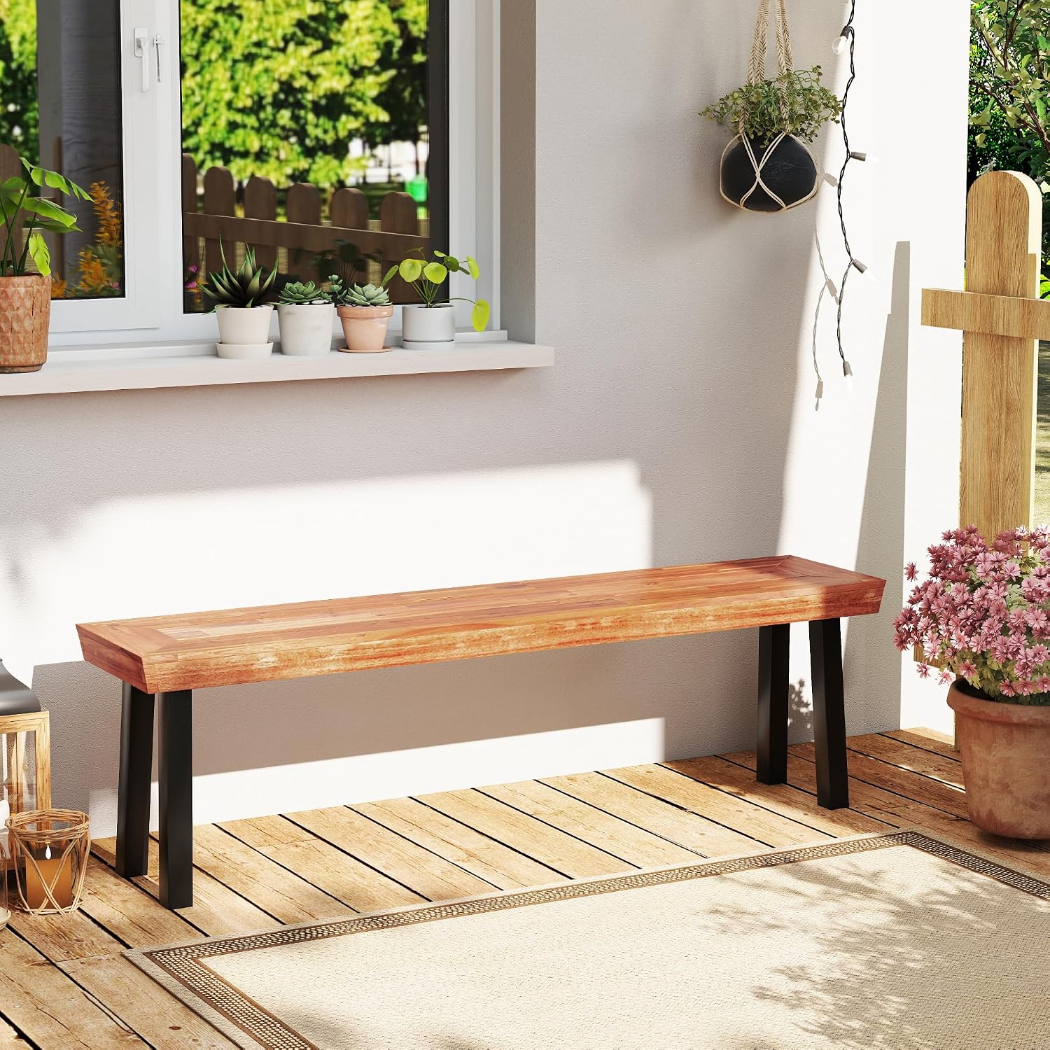 Acacia Wood Outdoor Patio Dining Bench