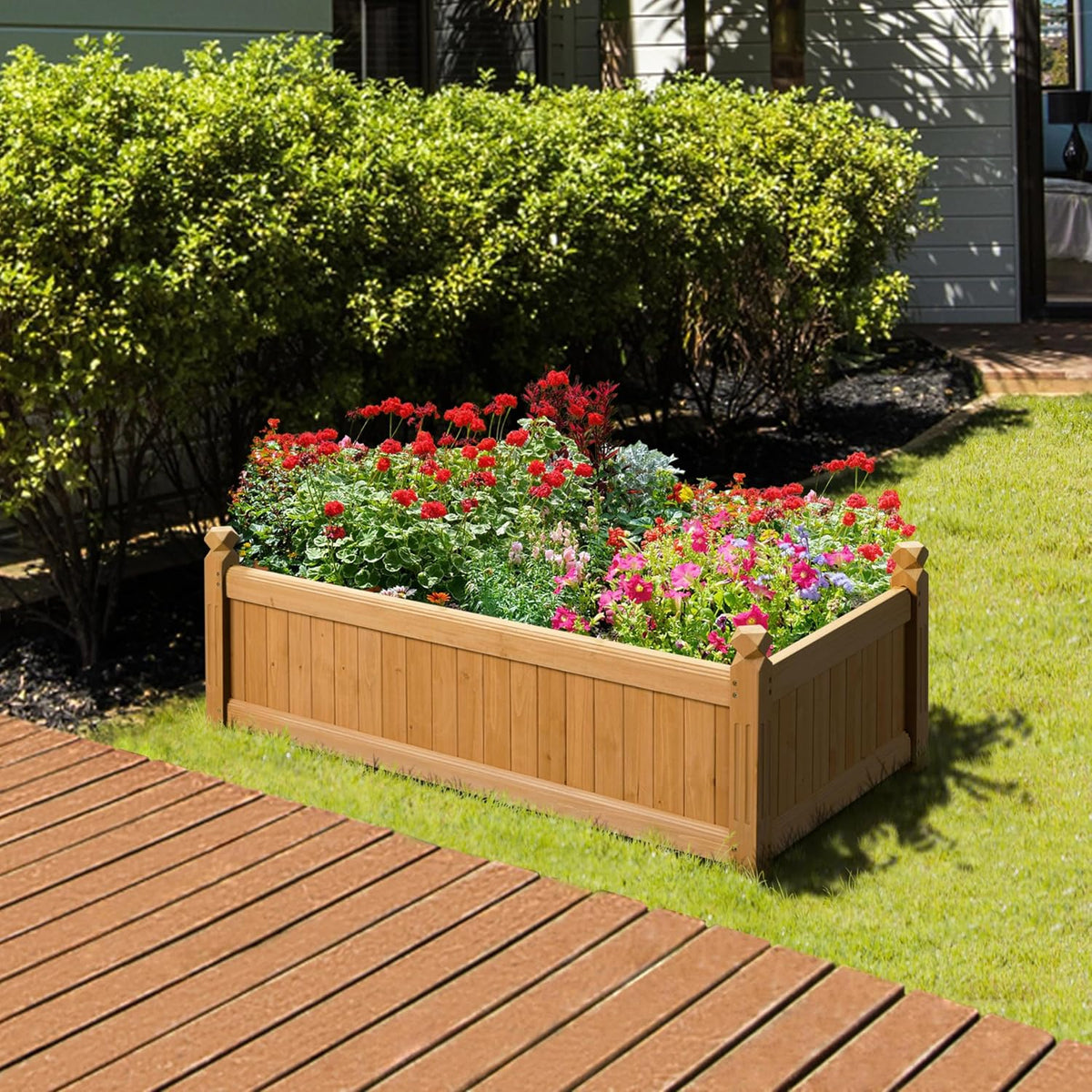 Wooden Rectangular Outdoor Raised Planter Bed