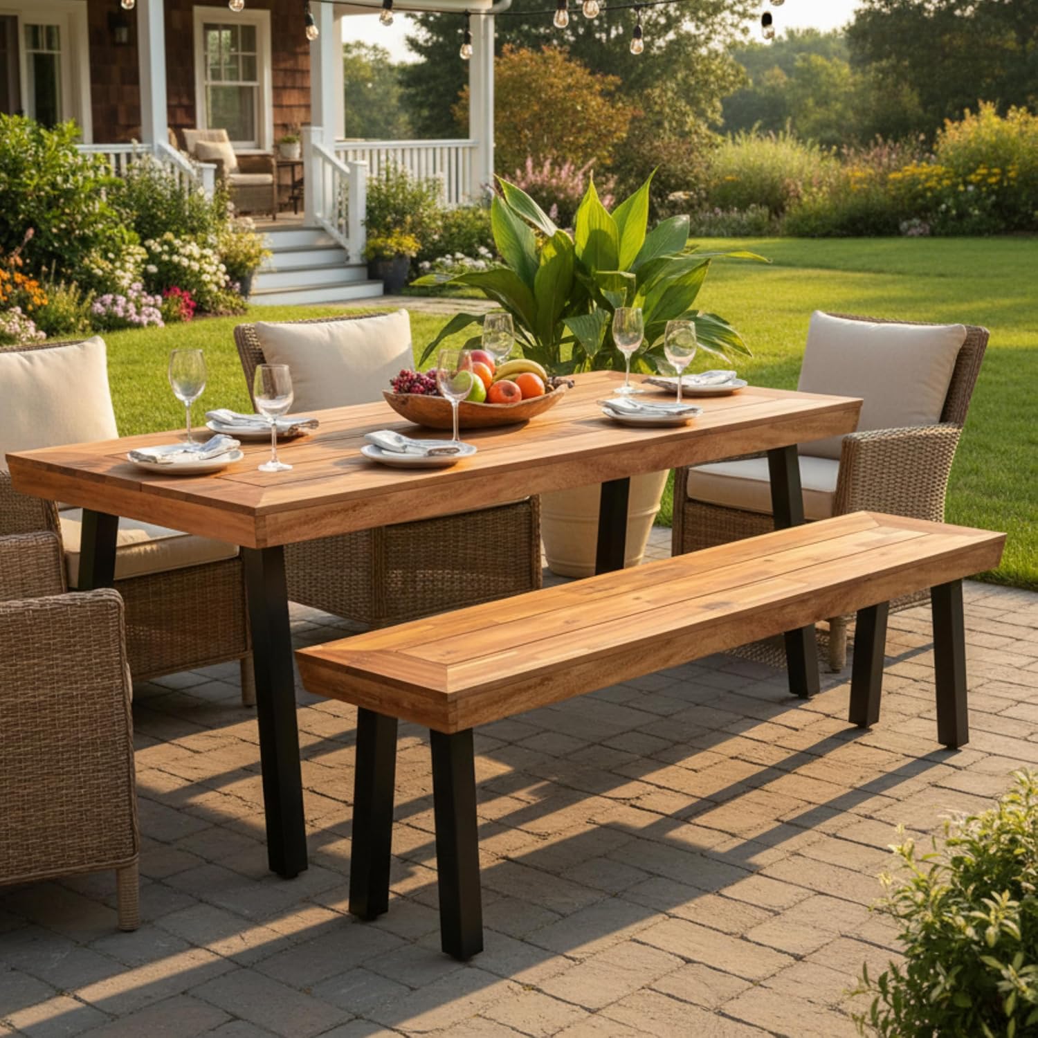 Acacia Wood Outdoor Patio Dining Bench