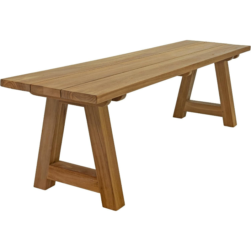Rustic Teak Trestle Outdoor Patio Bench